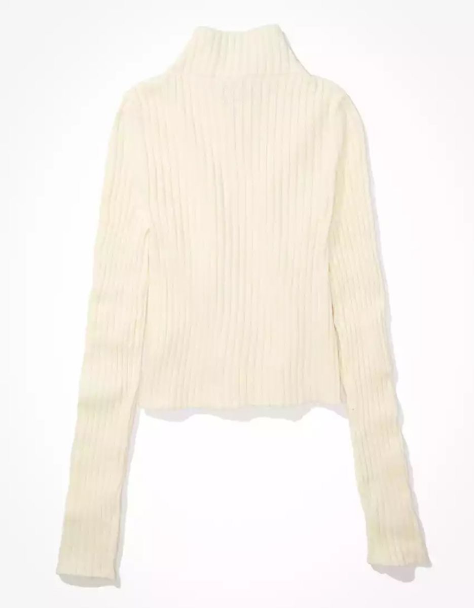 Cardigan American Eagle AE Mock-Neck Double-Zip Blanche Femme | CRE-61936759